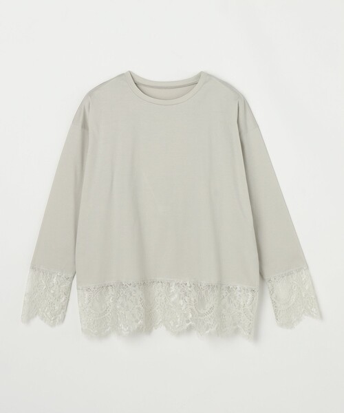 feerique(フィーリック)の「feerique レース付コンパクト天竺(Tシャツ/カットソー・レディース・ライトグレー・2)」の1枚目の写真