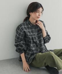URBAN RESEARCH DOORS | フリルネックチェックブラウス 26AW(シャツ/ブラウス)
