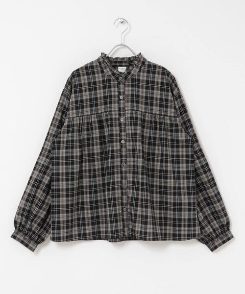 URBAN RESEARCH DOORS（アーバンリサーチドアーズ）の「フリルネックチェックブラウス 26AW（シャツ/ブラウス・レディース・ベージュ系その他/ブラック系その他・FREE）」の10枚目の写真