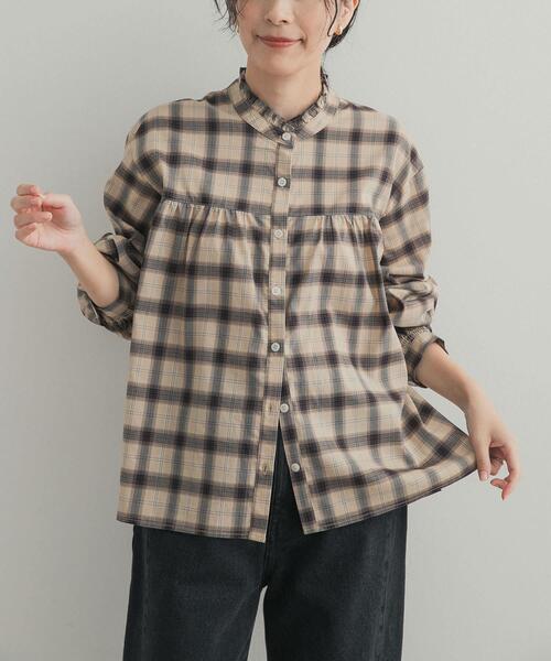 URBAN RESEARCH DOORS（アーバンリサーチドアーズ）の「フリルネックチェックブラウス 26AW（シャツ/ブラウス・レディース・ベージュ系その他/ブラック系その他・FREE）」の20枚目の写真