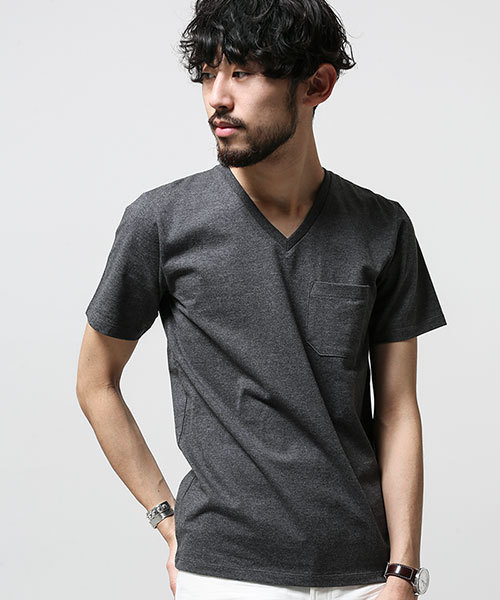 NANO universe（ナノユニバース）の「Anti Soaked(R) MIX Vneck T（Tシャツ/カットソー・メンズ・グレー/チャコール/ネイビー・MEDIUM/SMALL/LARGE/X-LARGE）」の2枚目の写真