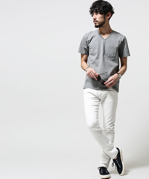 NANO universe（ナノユニバース）の「Anti Soaked(R) MIX Vneck T（Tシャツ/カットソー・メンズ・グレー/チャコール/ネイビー・MEDIUM/SMALL/LARGE/X-LARGE）」の5枚目の写真