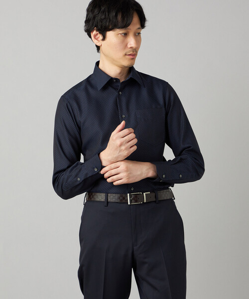 COMME CA MEN(コムサメン)の「【超形態安定】【市松柄】ジャカード レギュラーカラーシャツ(シャツ/ブラウス・メンズ・ホワイト/サックスブルー/ネイビー・M/L/S)」の2枚目の写真