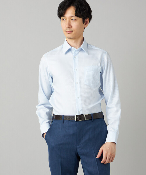 COMME CA MEN(コムサメン)の「【超形態安定】【市松柄】ジャカード レギュラーカラーシャツ(シャツ/ブラウス・メンズ・ホワイト/サックスブルー/ネイビー・M/L/S)」の3枚目の写真