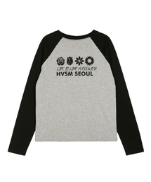W NAME CARD RAGLAN L/S TEE(GREY)