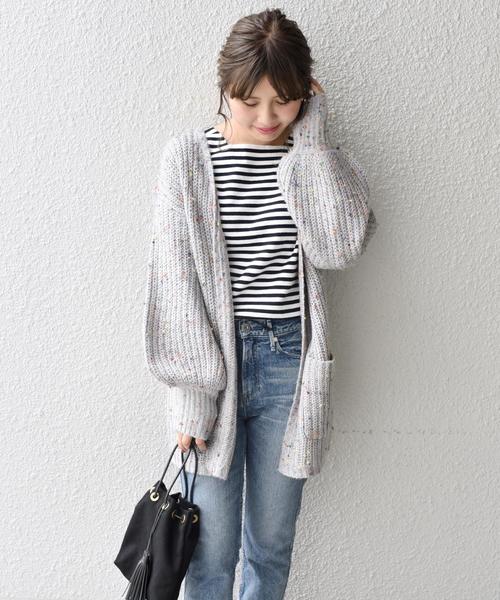 Khaju(カージュ)の「Khaju:カラーネップカーディガン◇(カーディガン/ボレロ・レディース・ブラック/オフホワイト/ライトグレー・ONE SIZE)」の3枚目の写真