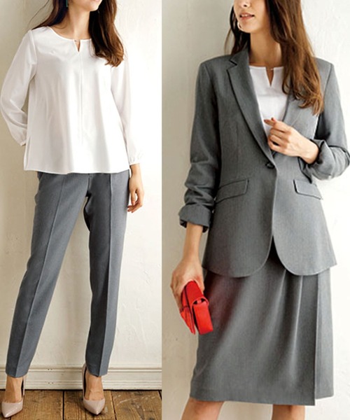 RANAN（ラナン）の「[4点セット]ウォッシャブル ストレッチ 防シワ テーラードジャケット＆テーパードパンツ＆スカート＆プルオーバー（スーツセット・レディース・ブラック/グレー系その他/ブルー系その他/グレー・11号/9号/13号/7号）」の3枚目の写真