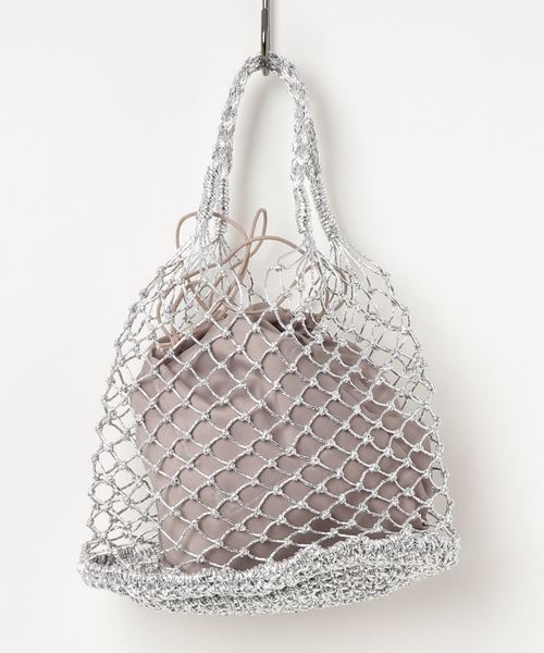 WEGO(ウィゴー)の「WEGO/巾着付きネットメッシュトートバッグ(トートバッグ・レディース・シルバー・FREE)」の3枚目の写真