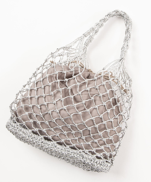 WEGO(ウィゴー)の「WEGO/巾着付きネットメッシュトートバッグ(トートバッグ・レディース・シルバー・FREE)」の1枚目の写真