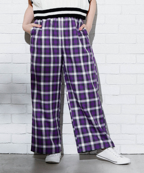 WEGO(ウィゴー)の「WEGO/チェックイージーワイドパンツ(その他パンツ・レディース・グレー系その他/ベージュ系その他/パープル系その他/イエロー系その他・FREE)」の3枚目の写真