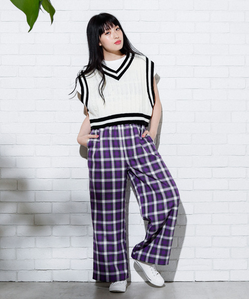 WEGO(ウィゴー)の「WEGO/チェックイージーワイドパンツ(その他パンツ・レディース・グレー系その他/ベージュ系その他/パープル系その他/イエロー系その他・FREE)」の13枚目の写真