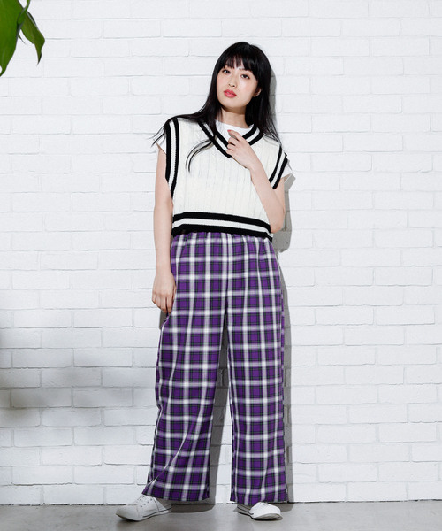 WEGO(ウィゴー)の「WEGO/チェックイージーワイドパンツ(その他パンツ・レディース・グレー系その他/ベージュ系その他/パープル系その他/イエロー系その他・FREE)」の9枚目の写真