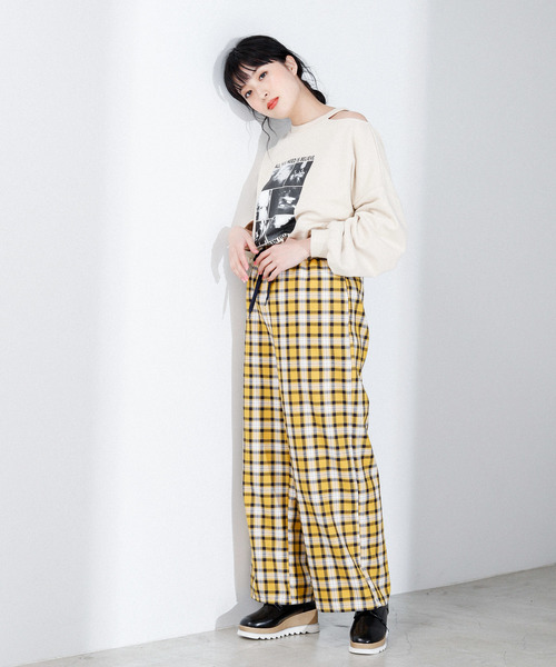 WEGO(ウィゴー)の「WEGO/チェックイージーワイドパンツ(その他パンツ・レディース・グレー系その他/ベージュ系その他/パープル系その他/イエロー系その他・FREE)」の22枚目の写真