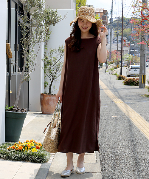 n'ee-ne(ネーネ)の「ノースリーブ マキシワンピース(ワンピース・レディース・ブラック/ブラウン/マスタード・LL/M/L)」の4枚目の写真