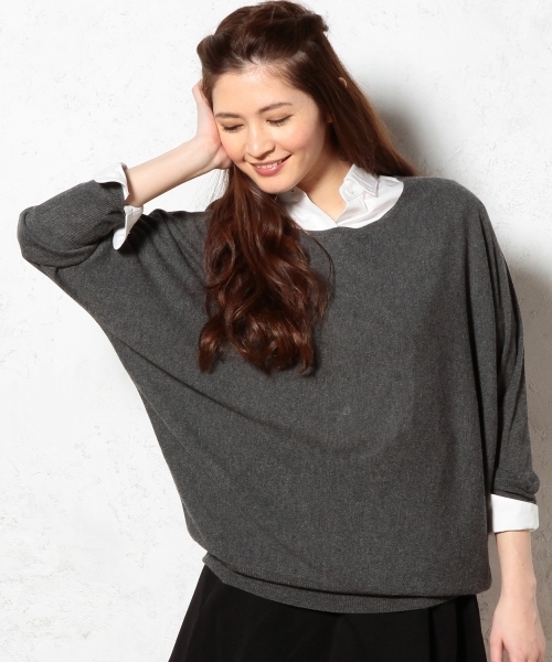 green label relaxing（グリーンレーベルリラクシング）の「GO R/N WIDE ドルマン POニット ◆（ニット/セーター・レディース・ライトグレー/ダークグレー/ピンク・38/36）」の2枚目の写真