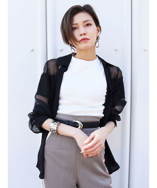 EMODA（エモダ）の「シアードッキングシャツ（シャツ/ブラウス・レディース・ブラック/ブラウン/オレンジ・FREE）」の6枚目の写真