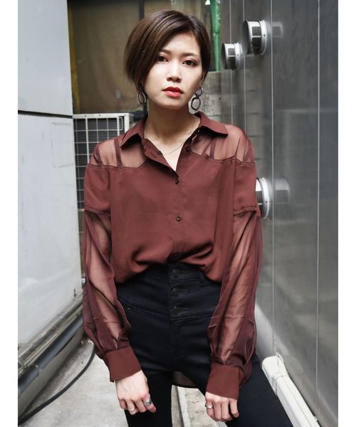 EMODA（エモダ）の「シアードッキングシャツ（シャツ/ブラウス・レディース・ブラック/ブラウン/オレンジ・FREE）」の9枚目の写真