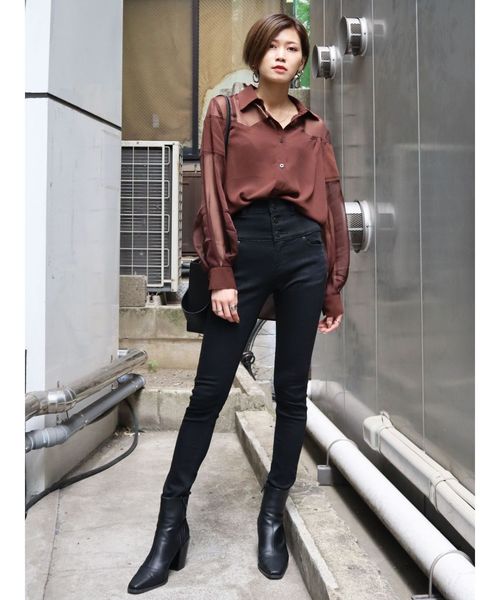 EMODA（エモダ）の「シアードッキングシャツ（シャツ/ブラウス・レディース・ブラック/ブラウン/オレンジ・FREE）」の11枚目の写真