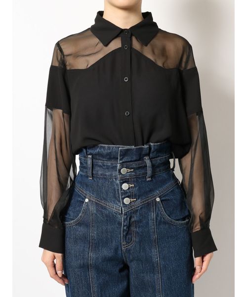 EMODA（エモダ）の「シアードッキングシャツ（シャツ/ブラウス・レディース・ブラック/ブラウン/オレンジ・FREE）」の14枚目の写真