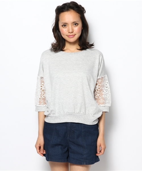 Heather(ヘザー)の「ソデオーガンレースTシャツ 546320(Tシャツ/カットソー・レディース・アイボリー/ヘザ-グレー/ライトイエロー・FREE)」の10枚目の写真