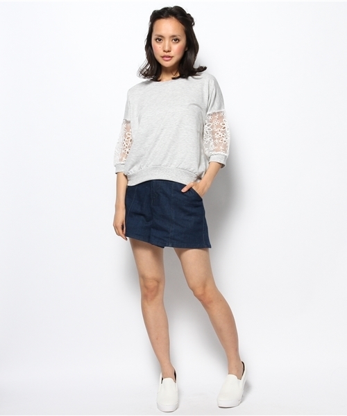 Heather(ヘザー)の「ソデオーガンレースTシャツ 546320(Tシャツ/カットソー・レディース・アイボリー/ヘザ-グレー/ライトイエロー・FREE)」の6枚目の写真