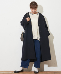 PUAL CE CIN | Vネックノーカラーコート(ステンカラーコート)