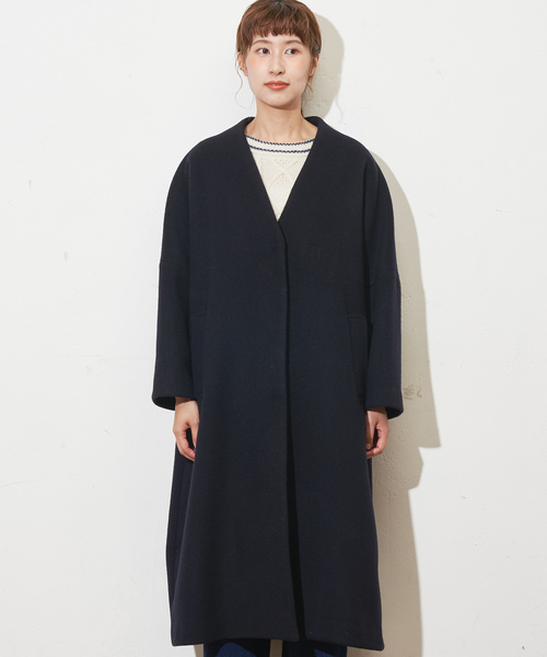 PUAL CE CIN（ピュアルセシン）の「Vネックノーカラーコート（ステンカラーコート・レディース・チャコールグレー/ネイビー・FREE）」の17枚目の写真