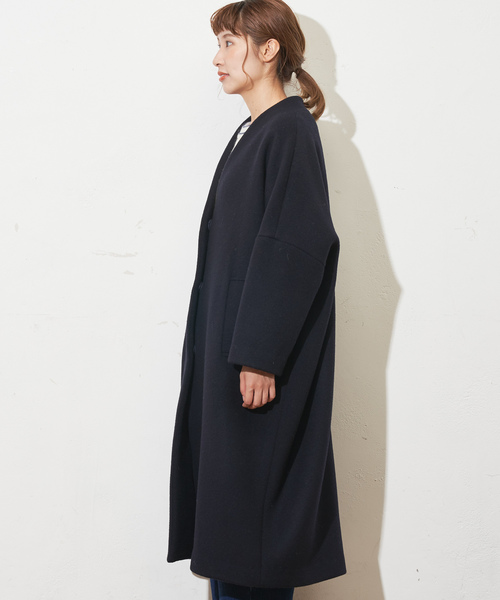 PUAL CE CIN（ピュアルセシン）の「Vネックノーカラーコート（ステンカラーコート・レディース・チャコールグレー/ネイビー・FREE）」の7枚目の写真