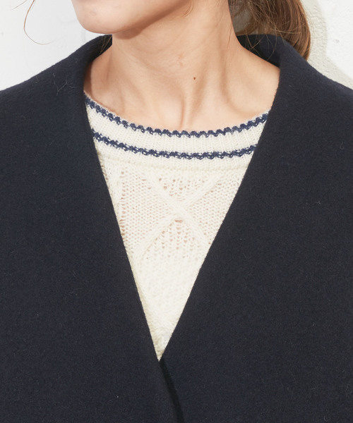 PUAL CE CIN（ピュアルセシン）の「Vネックノーカラーコート（ステンカラーコート・レディース・チャコールグレー/ネイビー・FREE）」の9枚目の写真