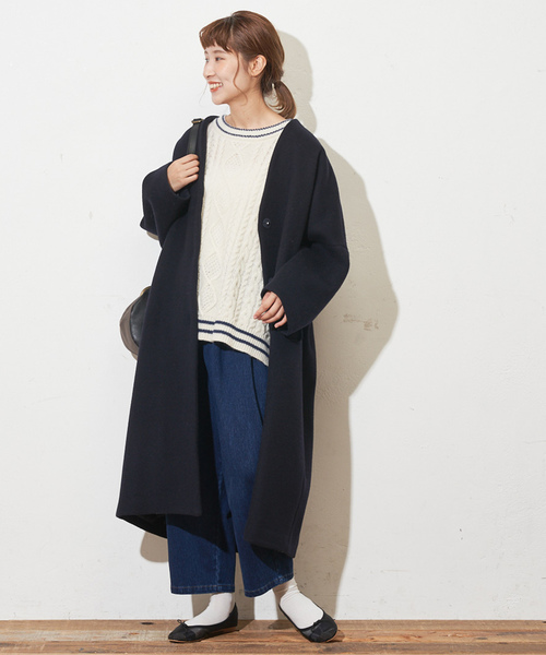 PUAL CE CIN（ピュアルセシン）の「Vネックノーカラーコート（ステンカラーコート・レディース・チャコールグレー/ネイビー・FREE）」の18枚目の写真