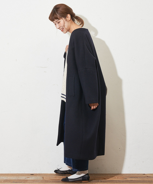 PUAL CE CIN（ピュアルセシン）の「Vネックノーカラーコート（ステンカラーコート・レディース・チャコールグレー/ネイビー・FREE）」の8枚目の写真