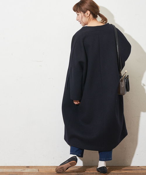 PUAL CE CIN（ピュアルセシン）の「Vネックノーカラーコート（ステンカラーコート・レディース・チャコールグレー/ネイビー・FREE）」の16枚目の写真