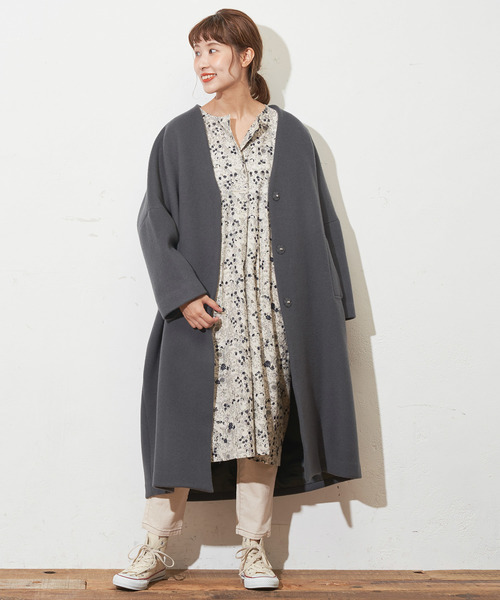 PUAL CE CIN（ピュアルセシン）の「Vネックノーカラーコート（ステンカラーコート・レディース・チャコールグレー/ネイビー・FREE）」の6枚目の写真