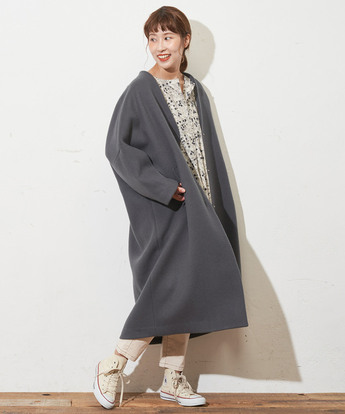 PUAL CE CIN（ピュアルセシン）の「Vネックノーカラーコート（ステンカラーコート・レディース・チャコールグレー/ネイビー・FREE）」の14枚目の写真