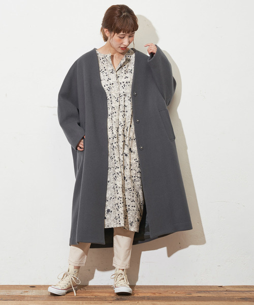 PUAL CE CIN（ピュアルセシン）の「Vネックノーカラーコート（ステンカラーコート・レディース・チャコールグレー/ネイビー・FREE）」の12枚目の写真