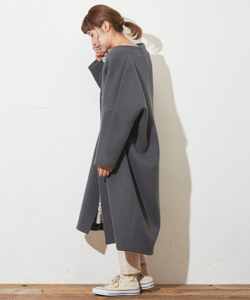 PUAL CE CIN（ピュアルセシン）の「Vネックノーカラーコート（ステンカラーコート・レディース・チャコールグレー/ネイビー・FREE）」の19枚目の写真