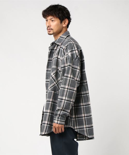 おしゃれスタ(オシャレスタ)の「ビッグシルエットUKチェックCPOシャツジャケット(IR)(その他アウター・メンズ・ネイビー/グレー/モカ・M/L)」の4枚目の写真