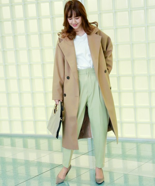 n'ee-ne（ネーネ）の「フェイクメルトンダブルコート（チェスターコート・レディース・ブラック/アイボリー/モカ/ダークラベンダー/グレイッシュベージュ/ベージュ・FREE）」の5枚目の写真