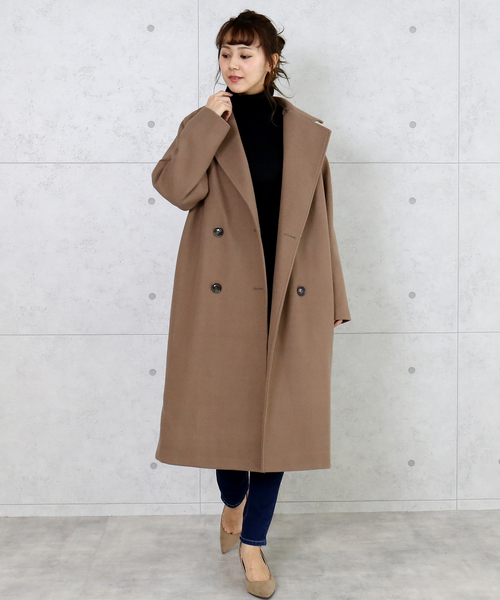n'ee-ne（ネーネ）の「フェイクメルトンダブルコート（チェスターコート・レディース・ブラック/アイボリー/モカ/ダークラベンダー/グレイッシュベージュ/ベージュ・FREE）」の4枚目の写真