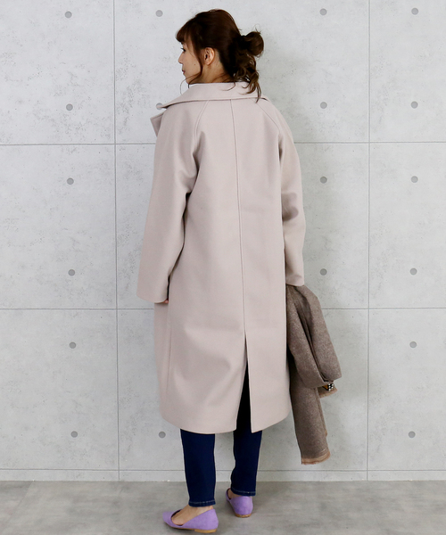 n'ee-ne（ネーネ）の「フェイクメルトンダブルコート（チェスターコート・レディース・ブラック/アイボリー/モカ/ダークラベンダー/グレイッシュベージュ/ベージュ・FREE）」の10枚目の写真