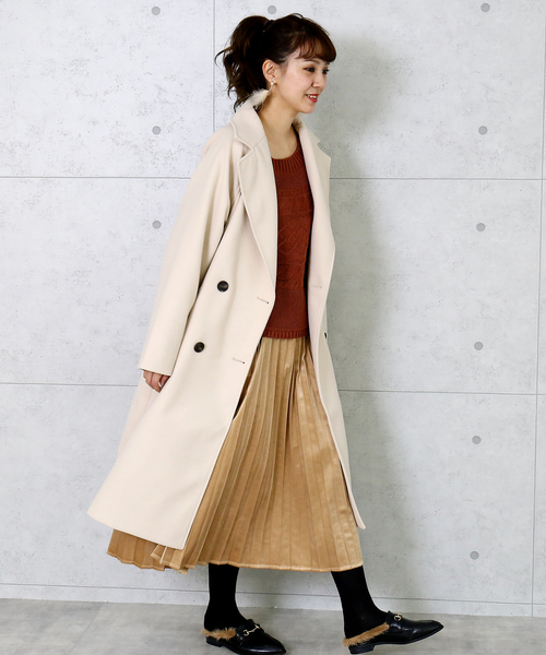 n'ee-ne（ネーネ）の「フェイクメルトンダブルコート（チェスターコート・レディース・ブラック/アイボリー/モカ/ダークラベンダー/グレイッシュベージュ/ベージュ・FREE）」の16枚目の写真