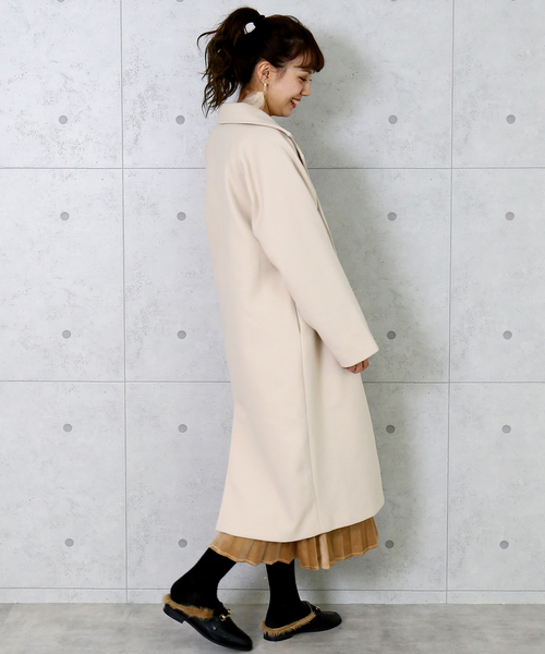 n'ee-ne（ネーネ）の「フェイクメルトンダブルコート（チェスターコート・レディース・ブラック/アイボリー/モカ/ダークラベンダー/グレイッシュベージュ/ベージュ・FREE）」の17枚目の写真