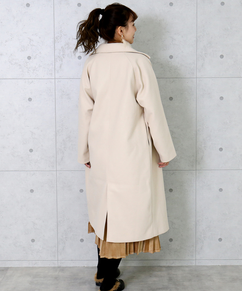 n'ee-ne（ネーネ）の「フェイクメルトンダブルコート（チェスターコート・レディース・ブラック/アイボリー/モカ/ダークラベンダー/グレイッシュベージュ/ベージュ・FREE）」の18枚目の写真