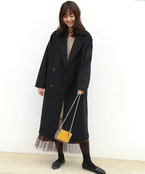 n'ee-ne（ネーネ）の「フェイクメルトンダブルコート（チェスターコート・レディース・ブラック/アイボリー/モカ/ダークラベンダー/グレイッシュベージュ/ベージュ・FREE）」の21枚目の写真