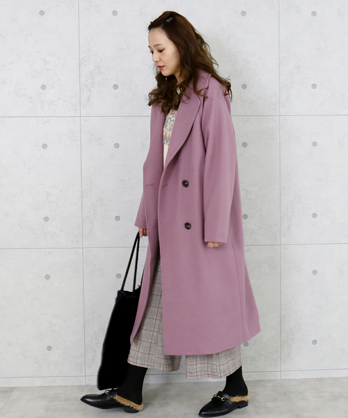 n'ee-ne（ネーネ）の「フェイクメルトンダブルコート（チェスターコート・レディース・ブラック/アイボリー/モカ/ダークラベンダー/グレイッシュベージュ/ベージュ・FREE）」の11枚目の写真