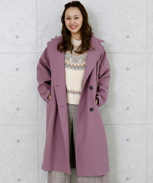 n'ee-ne（ネーネ）の「フェイクメルトンダブルコート（チェスターコート・レディース・ブラック/アイボリー/モカ/ダークラベンダー/グレイッシュベージュ/ベージュ・FREE）」の12枚目の写真