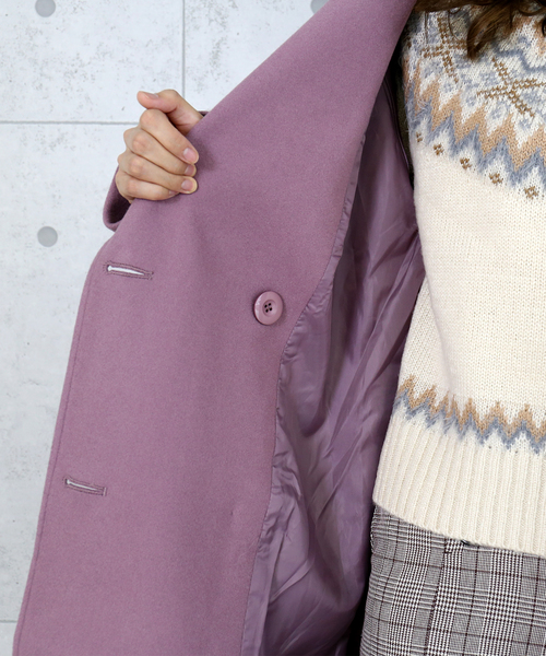 n'ee-ne（ネーネ）の「フェイクメルトンダブルコート（チェスターコート・レディース・ブラック/アイボリー/モカ/ダークラベンダー/グレイッシュベージュ/ベージュ・FREE）」の13枚目の写真