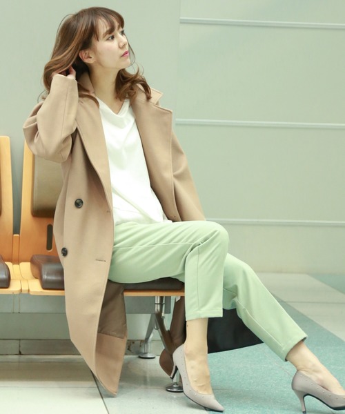 n'ee-ne（ネーネ）の「フェイクメルトンダブルコート（チェスターコート・レディース・ブラック/アイボリー/モカ/ダークラベンダー/グレイッシュベージュ/ベージュ・FREE）」の9枚目の写真