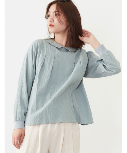 POU DOU DOU（プードゥドゥ）の「袖口リブブラウス（シャツ/ブラウス・レディース・ブラック/オフホワイト/ミント・3）」の7枚目の写真