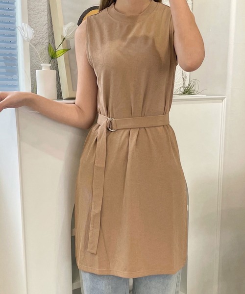 セール 細リブロングスリットベルト付チュニック ワンピース Shopnikoniko ショップニコニコ のファッション通販 Zozotown